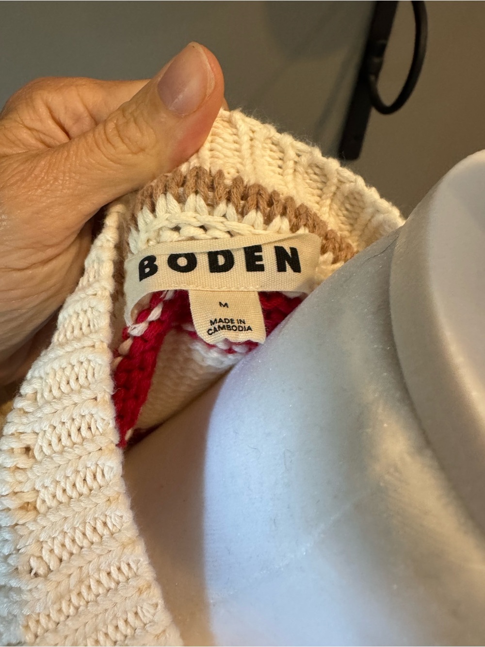 Boden Cream & Red Striped Oversized Knit Sweater – Size Medium. NWOT - Picture 2 of 4